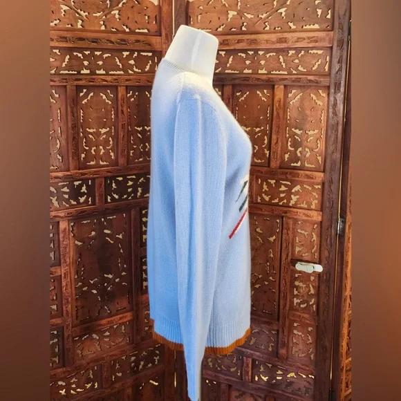 Coach 1941 Powder Blue Intarsia Sweater M 100% Cashmere Rare HTF Runway - Picture 7 of 14